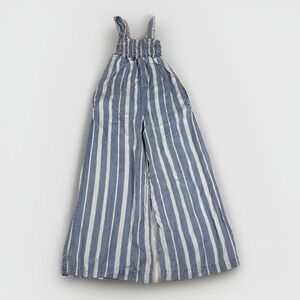 Tractr Jumpsuit Womens 10 Blue White‎ Striped Smocked Adjustable Strap Wide Leg